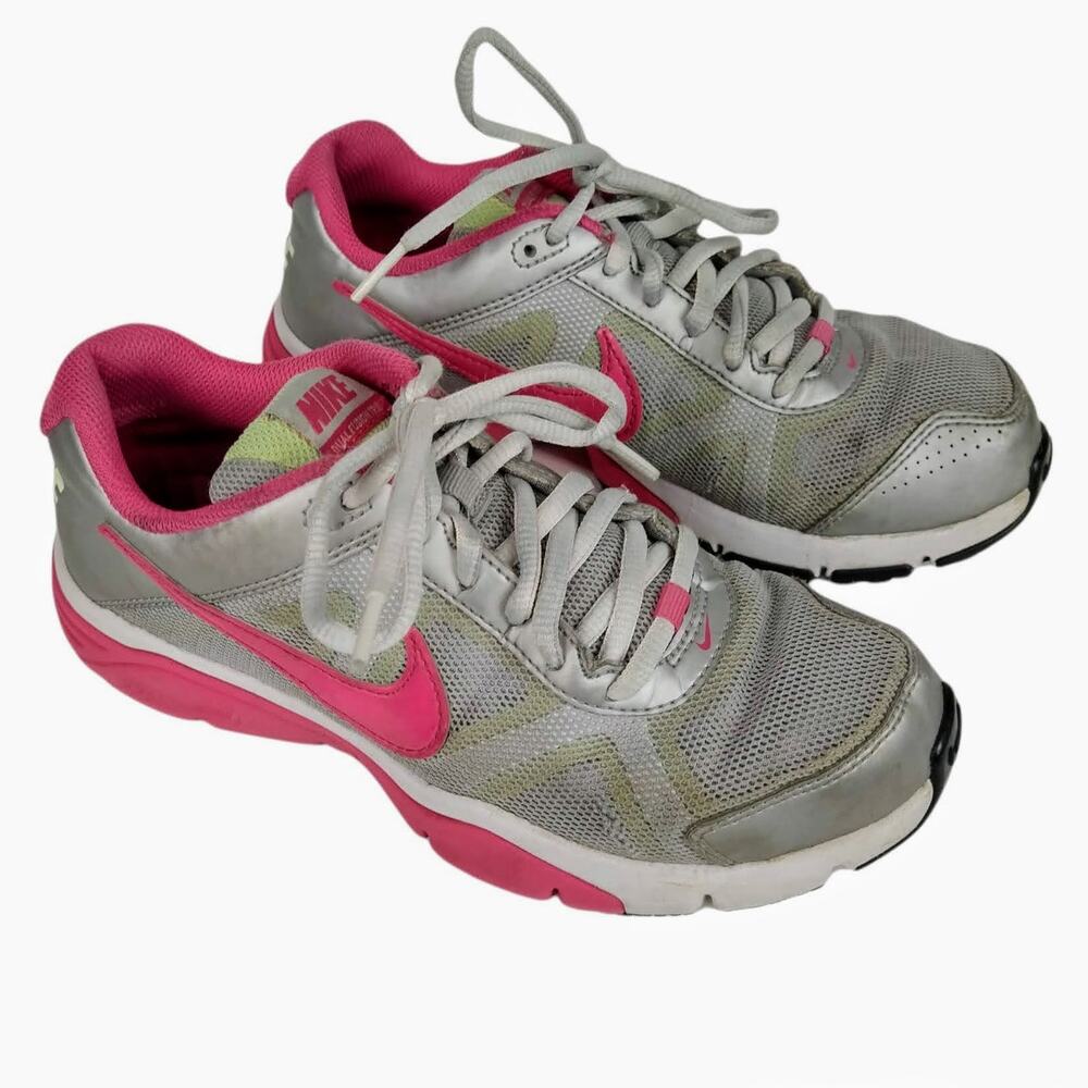 NIKE Girls Gray Pink Dual‎ Fusion Athletic Sneakers Size 4Y Lace-up Tennis Shoes